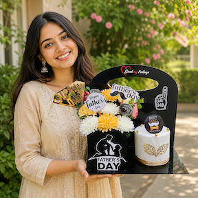 Best Dad Celebration Hamper with Ferrero Rocher chocolates, Fathers Day mug, pista, biscuits, balloons and themed decorations by Send My Feelings.