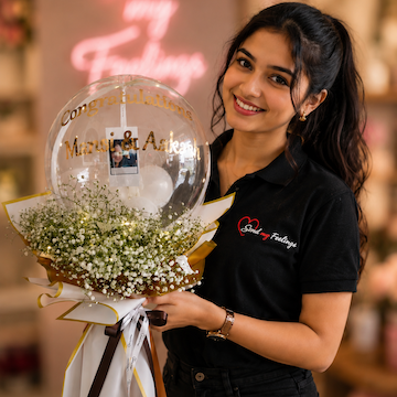 Luxury personalized transparent bubble balloon bouquet with baby’s breath flowers and LED lights by Send My Feelings