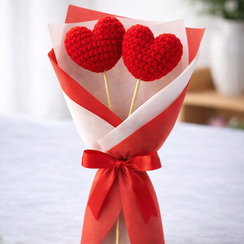 Forever Two Hearts Crochet Bouquet