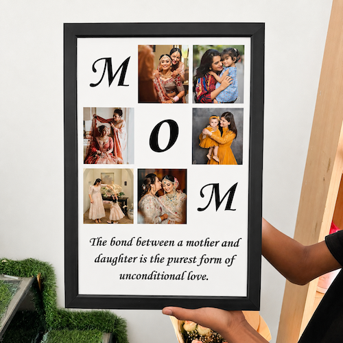 Forever With Mom Portrait 8x11 personalized Mother’s Day black photo frame with collage design and custom pictures.
