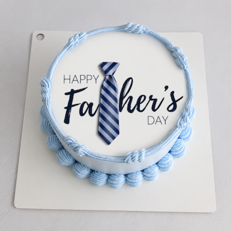SEO File Name  blue-tie-tribute-cake-send-my-feelings.jpg  Alt Text  Blue Tie Tribute Cake featuring a 1/2 kg chocolate cake with elegant blue necktie design and Happy Fathers Day theme by Send My Feelings.