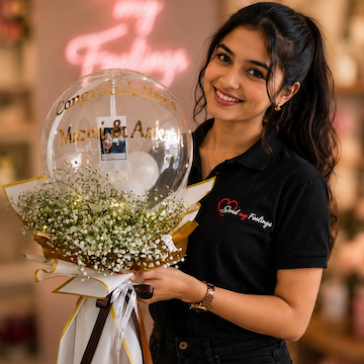 Luxury personalized transparent bubble balloon bouquet with baby’s breath flowers and LED lights by Send My Feelings