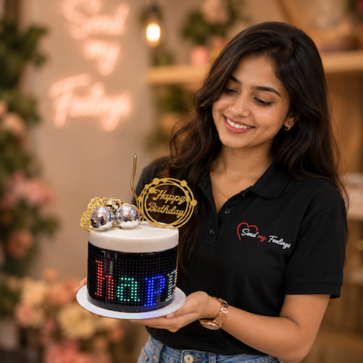 Trending flexible LED viral vanilla birthday cake with customizable LED screen by Send My Feelings