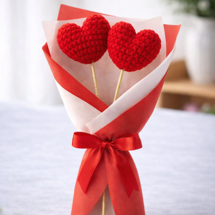 Forever Two Hearts Crochet Bouquet