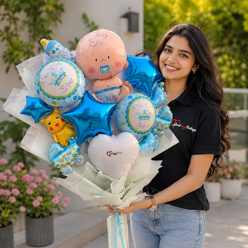 Luxury baby boy Little Prince balloon bouquet with blue foil balloons and premium wrapping by Send My Feelings