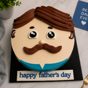 Papa Face Butterscotch Cake featuring a 1 kg butterscotch cake with cute dad face design, mustache decoration and Happy Fathers Day theme by Send My Feelings.