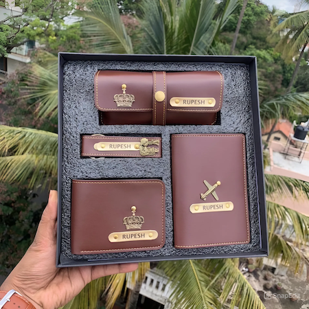 Personalized Wallet, Passport Cover, Key Chain and Sunglasses Cover Gift Set for Men