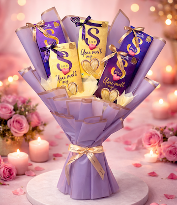 Valentine Heart Pop Bouquet with You Melt My Heart chocolates arranged in bouquet style