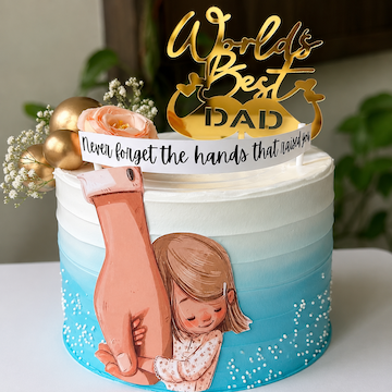 World Best Dad Cake with Fathers Day theme decoration, acrylic topper and elegant designer finish by Send My Feelings.